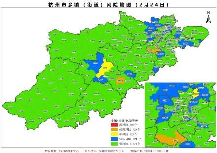  等级：杭州市乡镇（街道）新冠肺炎疫情风险等级（2月24日发布）