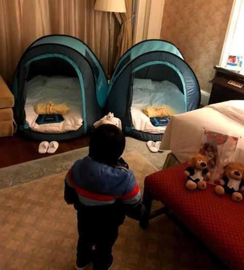 林志颖带双胞胎入住酒店 房间放着双宝照片 还