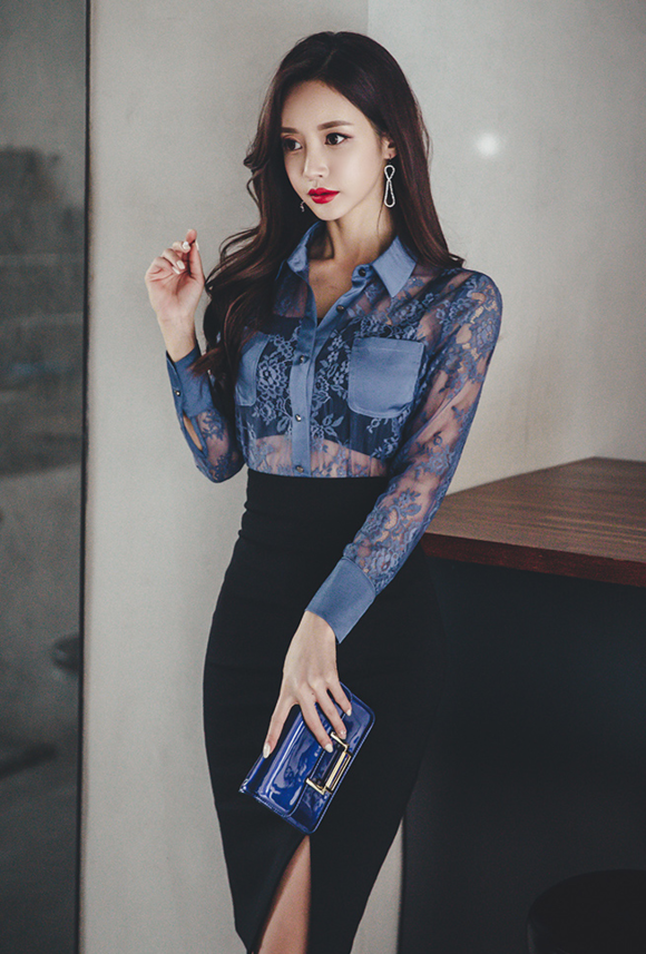 女神孙允珠，萤火藏花碧波海石花透明衬衫