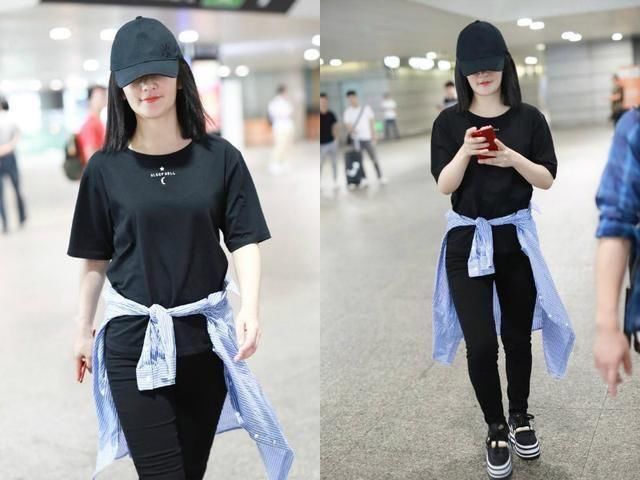 同样把衬衫绑在腰间，谢娜依旧显胖!而戚薇和袁姗姗却帅出了高度