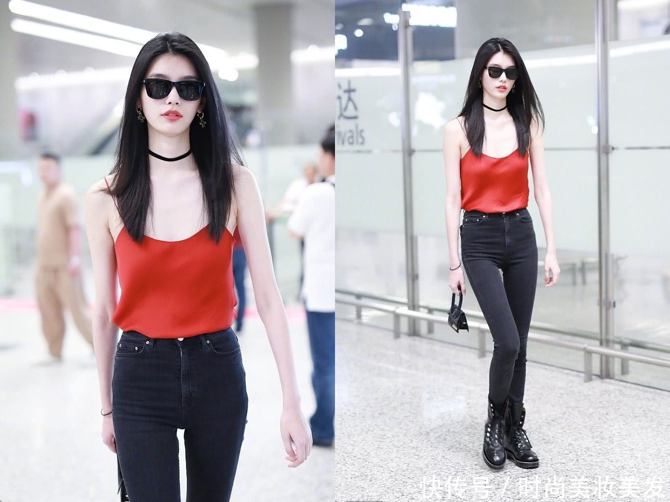 奚梦瑶穿紧身裙现身，却搭了条驼色打底裤，网友：辣眼睛啊！