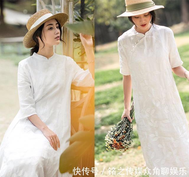  『古典美』不出意外！一条棉麻连衣裙纯净美好，春天穿上舒适又自然