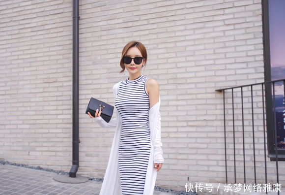 长裙:晴天美图:孙允珠,斑马错位横条欧美轻时尚长裙
