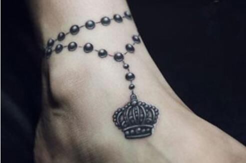 女生精美脚踝纹身分享 脚链简简洁款图片欣赏