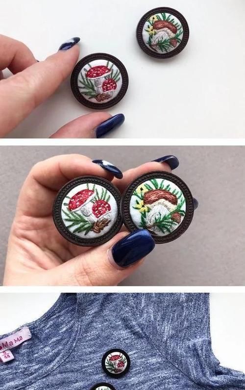  朵花：拇指大的布上绣朵花，做成别针很百搭，精致的扮靓神器！