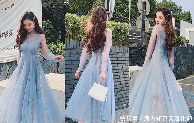 『真的』再穿黑色紧身裤就真的out了,如今“蓝色连衣裙”才是王炸!