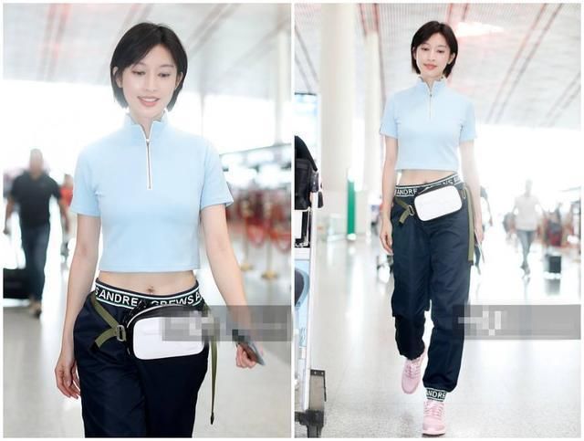 34岁张俪短发立领露脐装，清爽帅气健康美，网友:没想那么有料