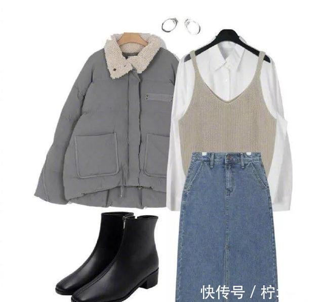 面料@早春天气变化无常,经典的牛仔半身裙搭配,美丽时尚又保暖