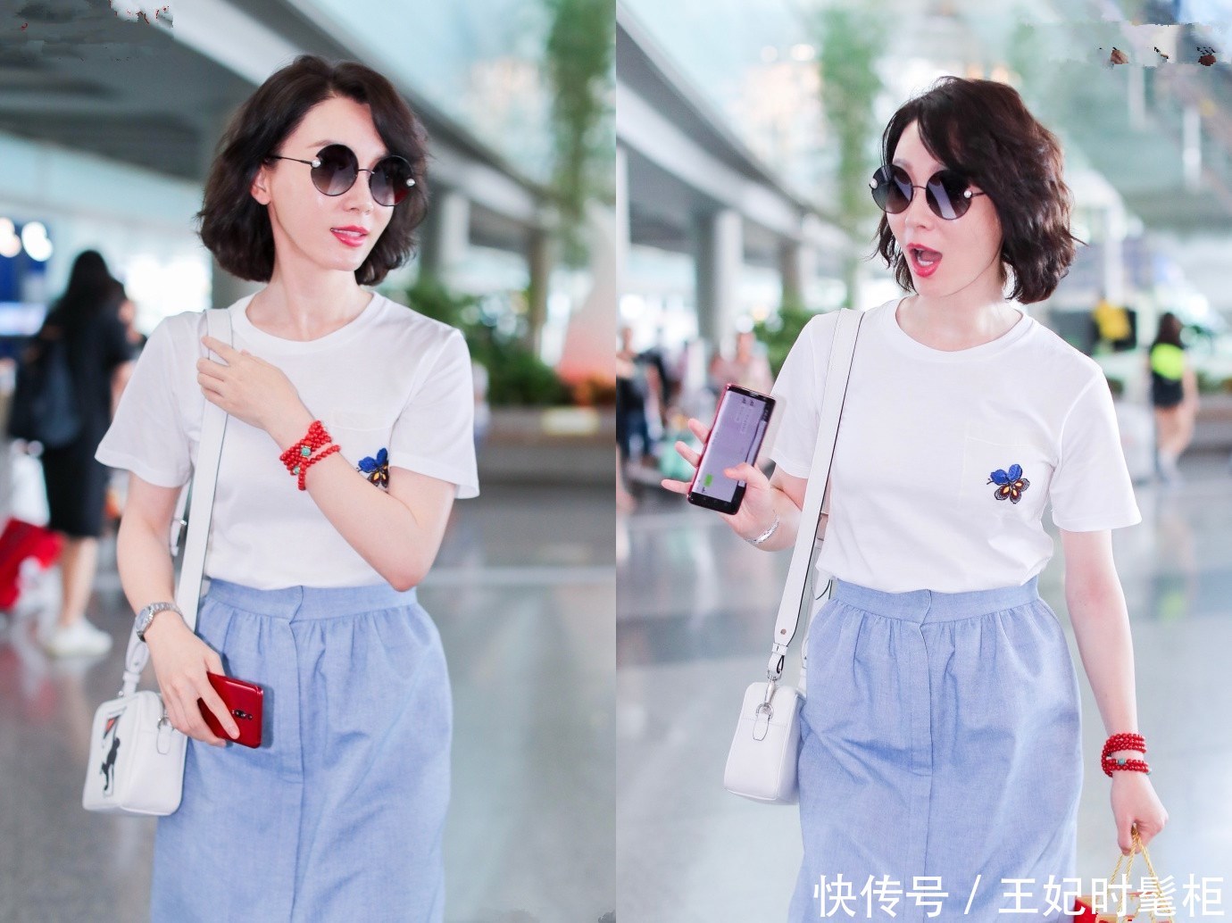 42岁陈数现身机场，穿了条别人不敢穿的半身裙，网友：更像20岁！