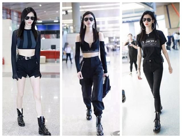 奚梦瑶机场三套服装秀出超模身材，而这双三次都穿的马丁靴要火?