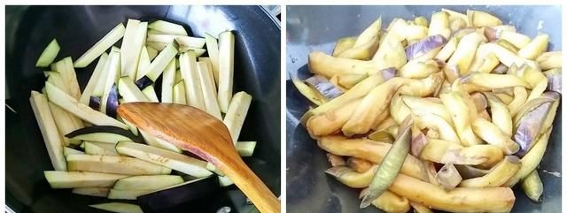  「辣椒」做茄子炒辣椒，这一步不用油不用水，但千万不能少，否则就不好吃
