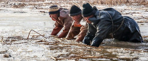  「水中」北方寒冬，挖藕的农民在零下十度的水里辛苦，令人敬佩