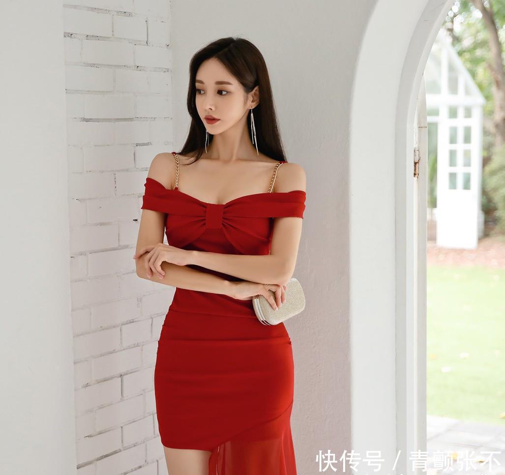  红色：孙允珠-瑰丽浪漫殷红吊肩礼裙鉴赏