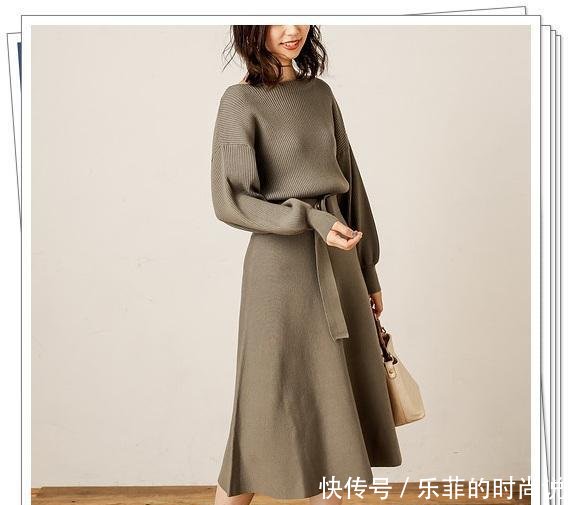 针织连衣@军绿色连衣裙完全不挑人!24种日系穿搭示范,放心享受春季时尚感