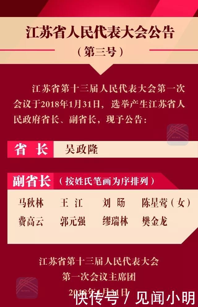 吴政隆当选江苏省省长 缪瑞林等8人当选副省长