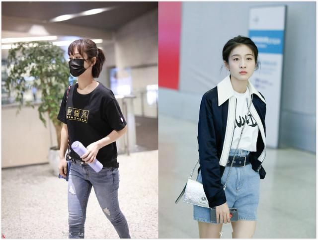 25岁杨紫和21岁张雪迎机场秀,看了她们的腿,难怪秦俊杰选择分手