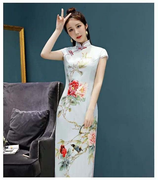 妙不可言东方美，仿丝复古旗袍，美的时尚迷人！