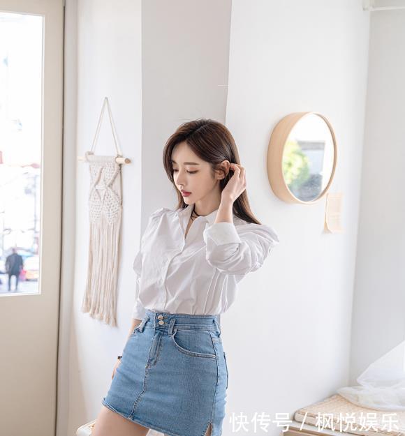  美腿：孙允珠韩式牛仔衬裙，清新可爱显美腿