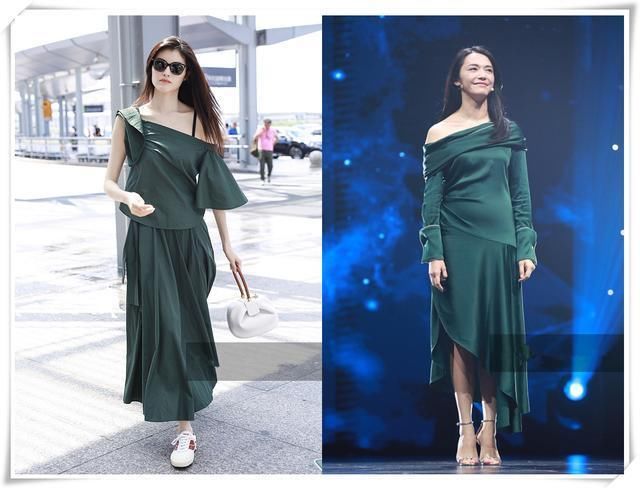 当何穗和姚晨同穿墨绿色露肩裙，网友:差距赶超买家秀和卖家秀!