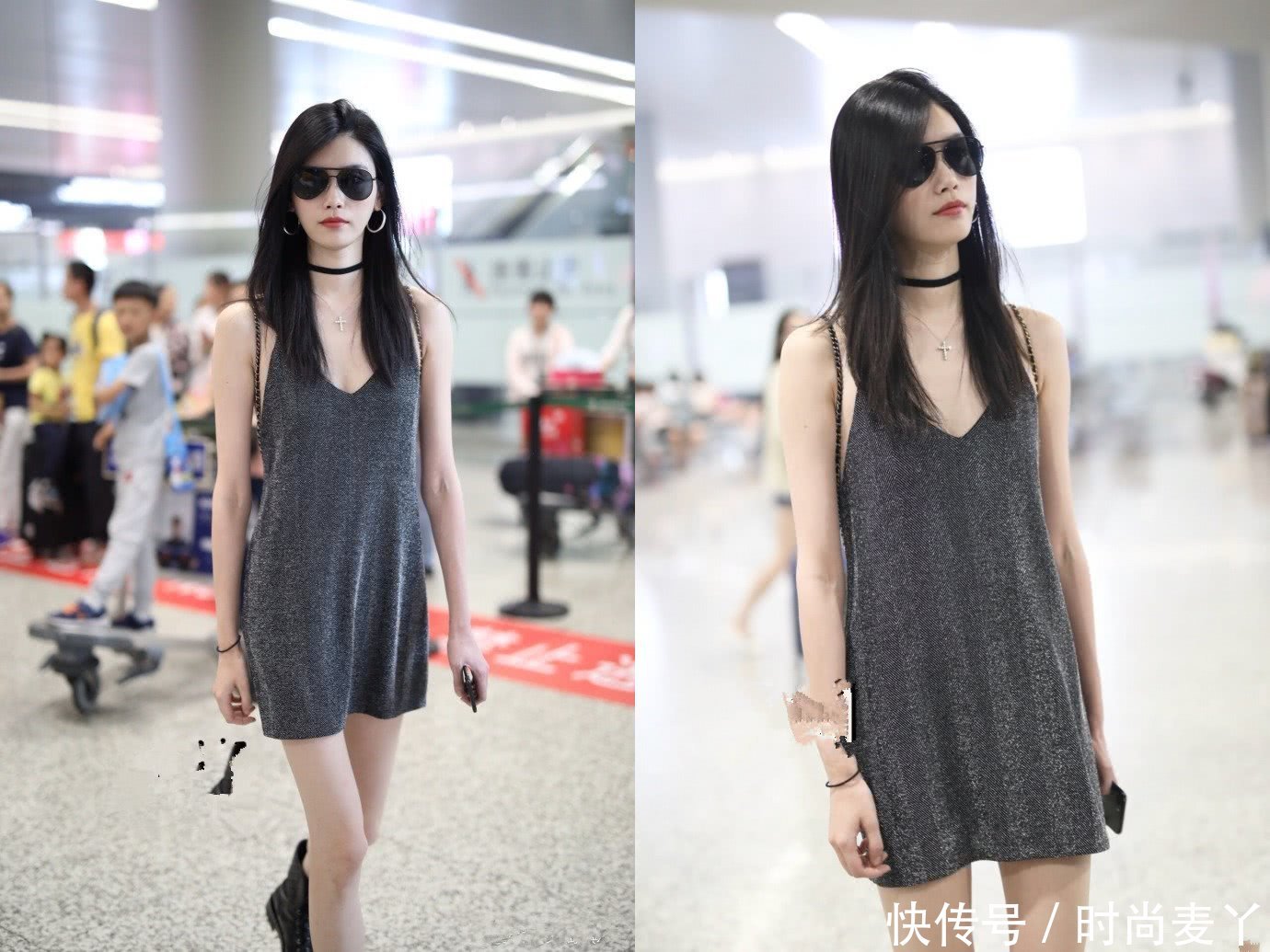 奚梦瑶真是拼！只穿一件吊带也敢去机场，网友：敢弯下腰试试看？