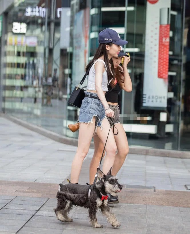 两姐妹小姐姐出街，热裤搭配小背心显曼妙身材，大长腿完胜小短腿