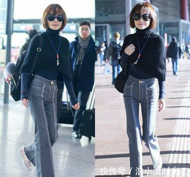 鲁豫机场终于穿对，条纹衫配阔腿裤太有高级感，真的快50岁了？