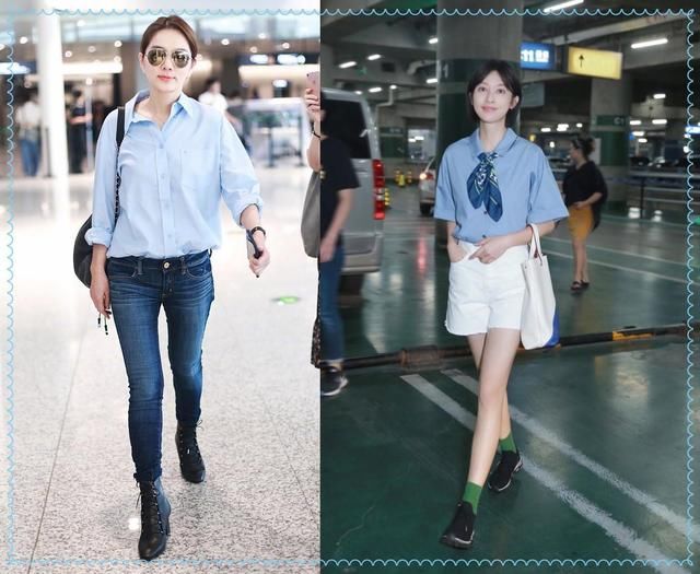 当Ella和张俪同穿蓝色衬衫，才知道假小子和真女人的差距有多大！