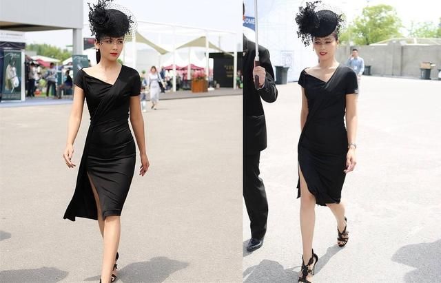 40岁刘涛真疯狂，这么紧的黑裙也要硬穿，一走路时就尴尬了！