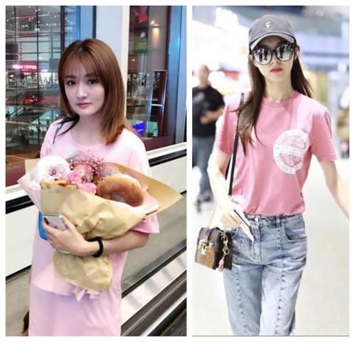 同样穿粉色T恤，24岁的徐璐却比不过35岁的唐嫣，网友：脸型问题