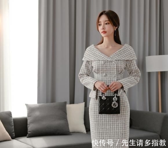  【朦胧】孙允珠：灰调朦胧网格燕尾职业西装裙写真