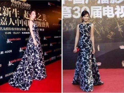 47岁闫妮，穿件别人不穿的吊带长裙，气质满分，撞衫刘涛也没输