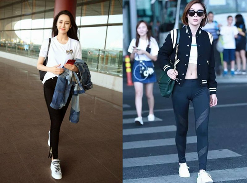 袁珊珊是94斤，迪丽热巴也是94斤，二人同穿紧身裤，画风竟如此尴