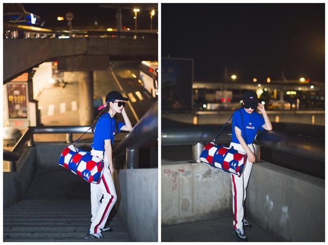 戚薇背33000的包包，化身足球迷妹，运动套装一套比一套好看