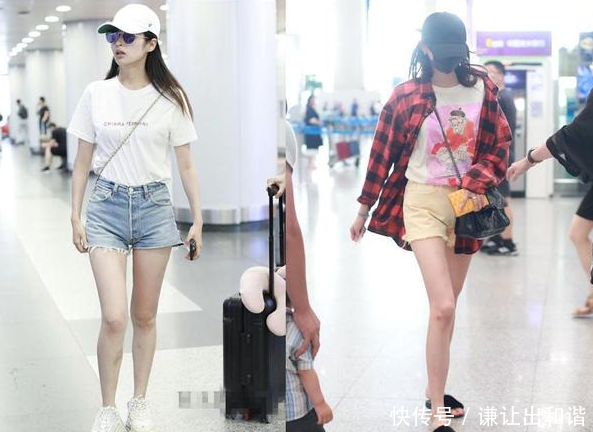 当90斤颖儿穿短裤撞上90斤关晓彤，干瘦和苗条差距一目了然！