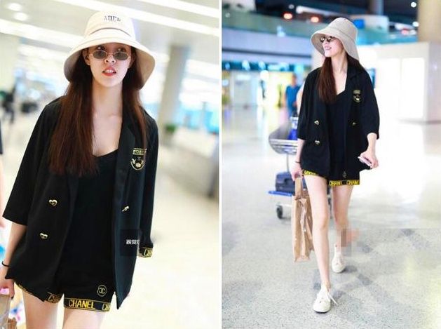 宋妍霏黑色西装黑短裤，V领吊带撩人到犯规，网友:腿比张一山长