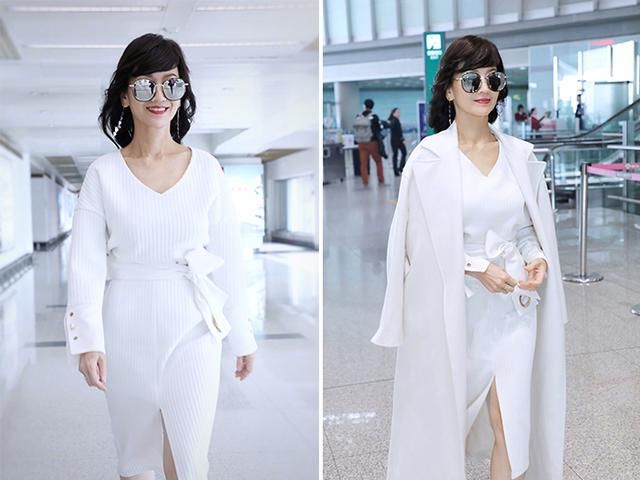 赵雅芝一身浅黄现身机场，没想到64岁的她竟然如此会穿同色衣服