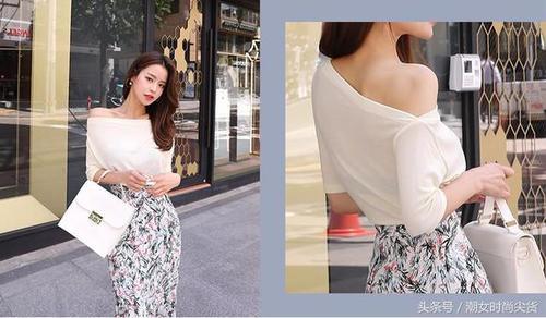 斜肩搭配包臀裙,不仅秀出了一双迷人的大长腿,还能修饰臀部线条