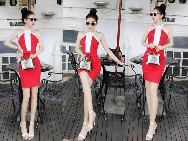 性感迷人的挂脖子连衣裙，搭配高跟鞋，让你美出了新高度！