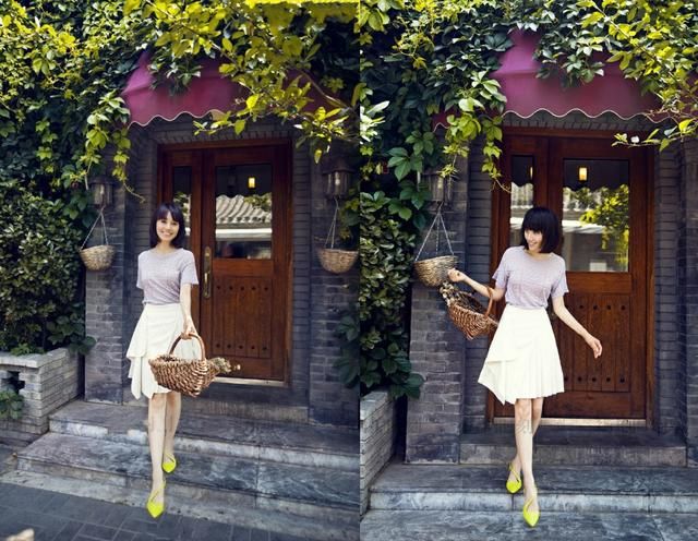 袁泉终于开窍，穿A字裙配尖头鞋，瞬间从41岁嫩回21岁！