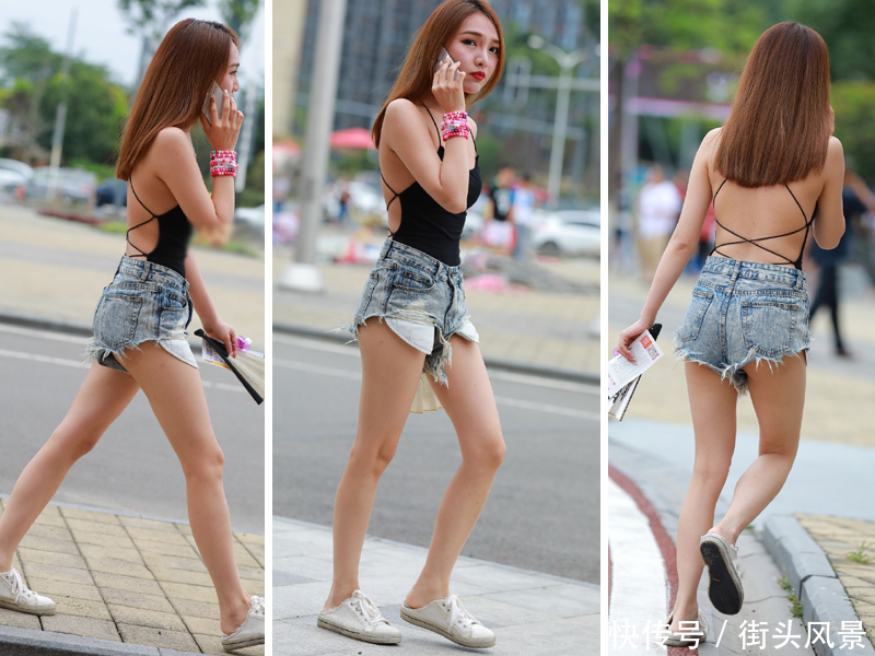 清凉肚兜装,搭配高腰热裤,五分之三的肌肤都露出来了,真是美!