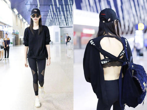 奚梦瑶穿亮片吊带裙机场秀身材，网友：坐个飞机至于吗？