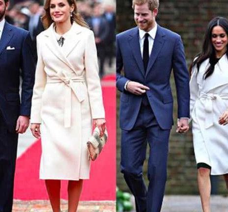 当梅根遇上西班牙王后：同款撞衫，一个缩手缩脚一个大气端庄！