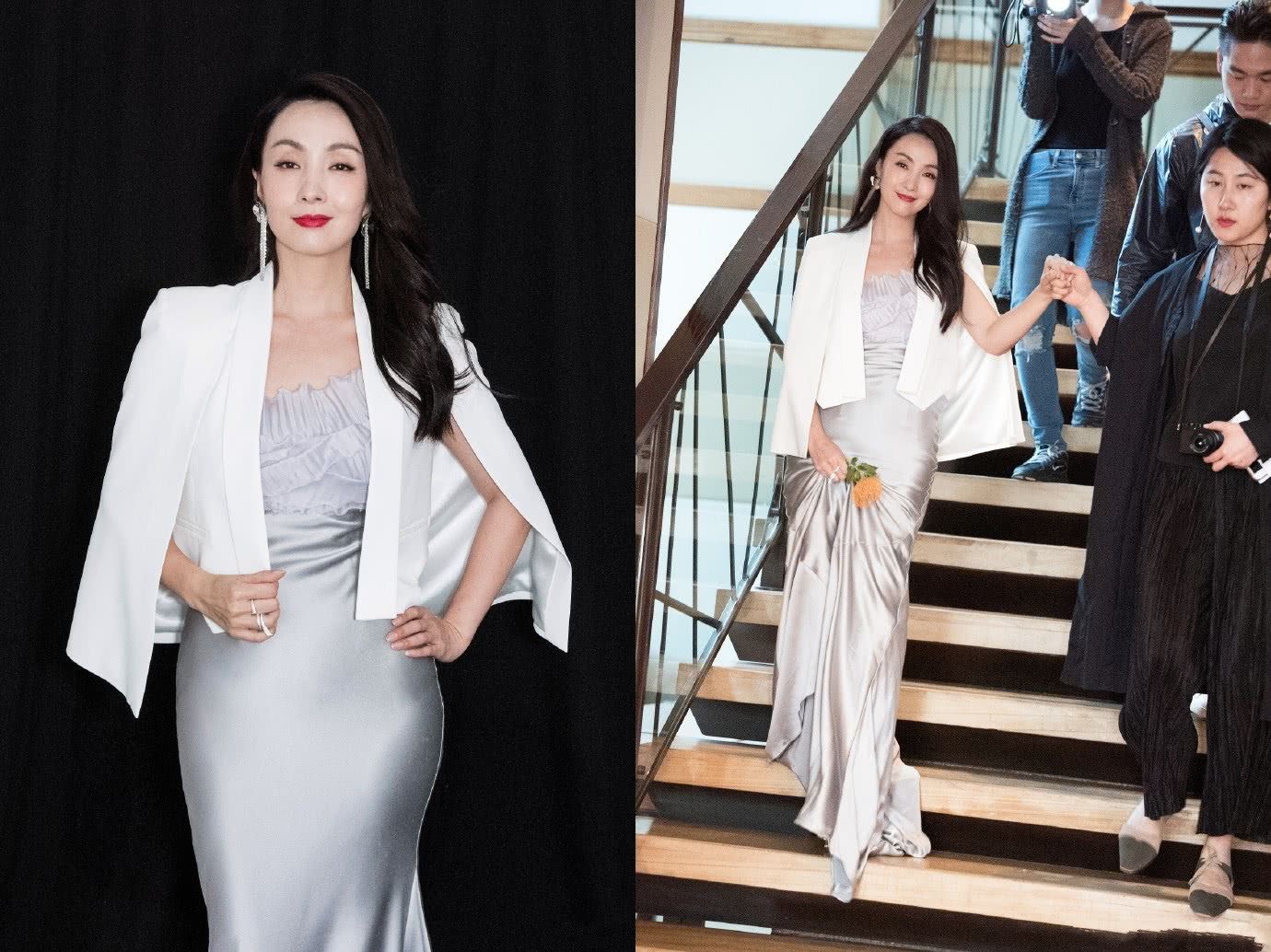 陶虹身穿银色鱼尾裙优雅动人，网友:越来越有女人味!