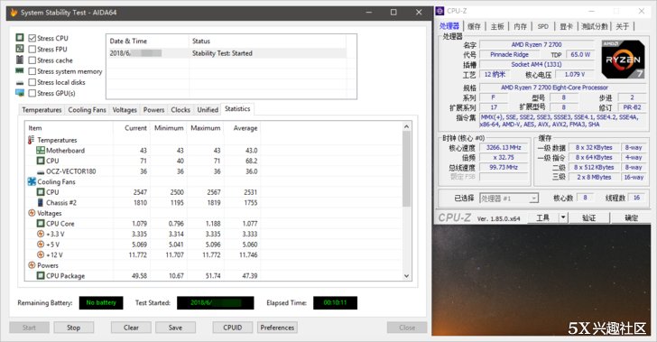 AMD 锐龙 Ryzen7 2700 CPU 与 多款类型散热器测试对比