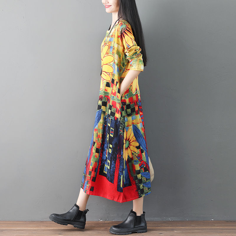 入秋早晚凉!爱美女人别穿打底裤!试试这印花裙，照样美到起飞