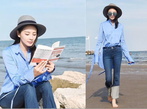 张雨绮印花包臀裙秀美腿，上身玫红透视装却穿出麒麟臂，扎心啦！