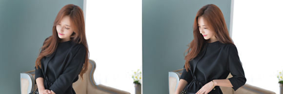 女神孙允珠,优雅中袖连衣裙&黑色时尚外套