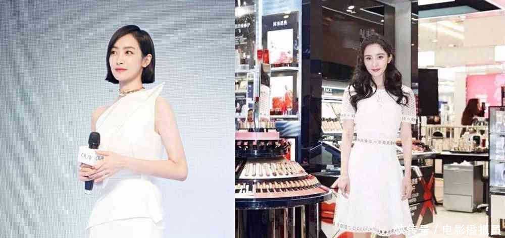 31岁宋茜和32岁杨幂同穿白色连衣裙,导购和总裁的气质差距