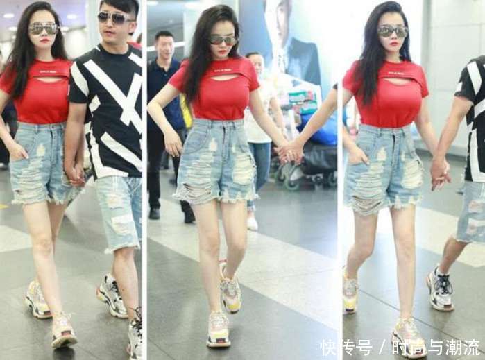 冉莹颖紧身半袖时尚牛仔秀出完美身材, 网友: 邹市明真会娶