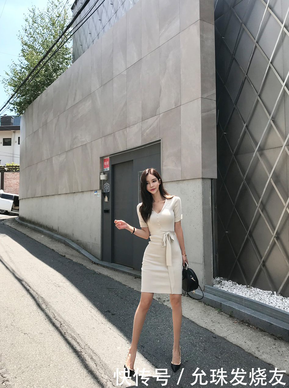 美腿物语:孙允珠简约古茶撞奶休闲衣裙